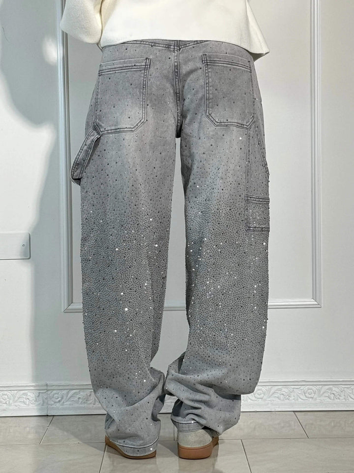 | Sparkling Rhinestone Wide Leg Jeans