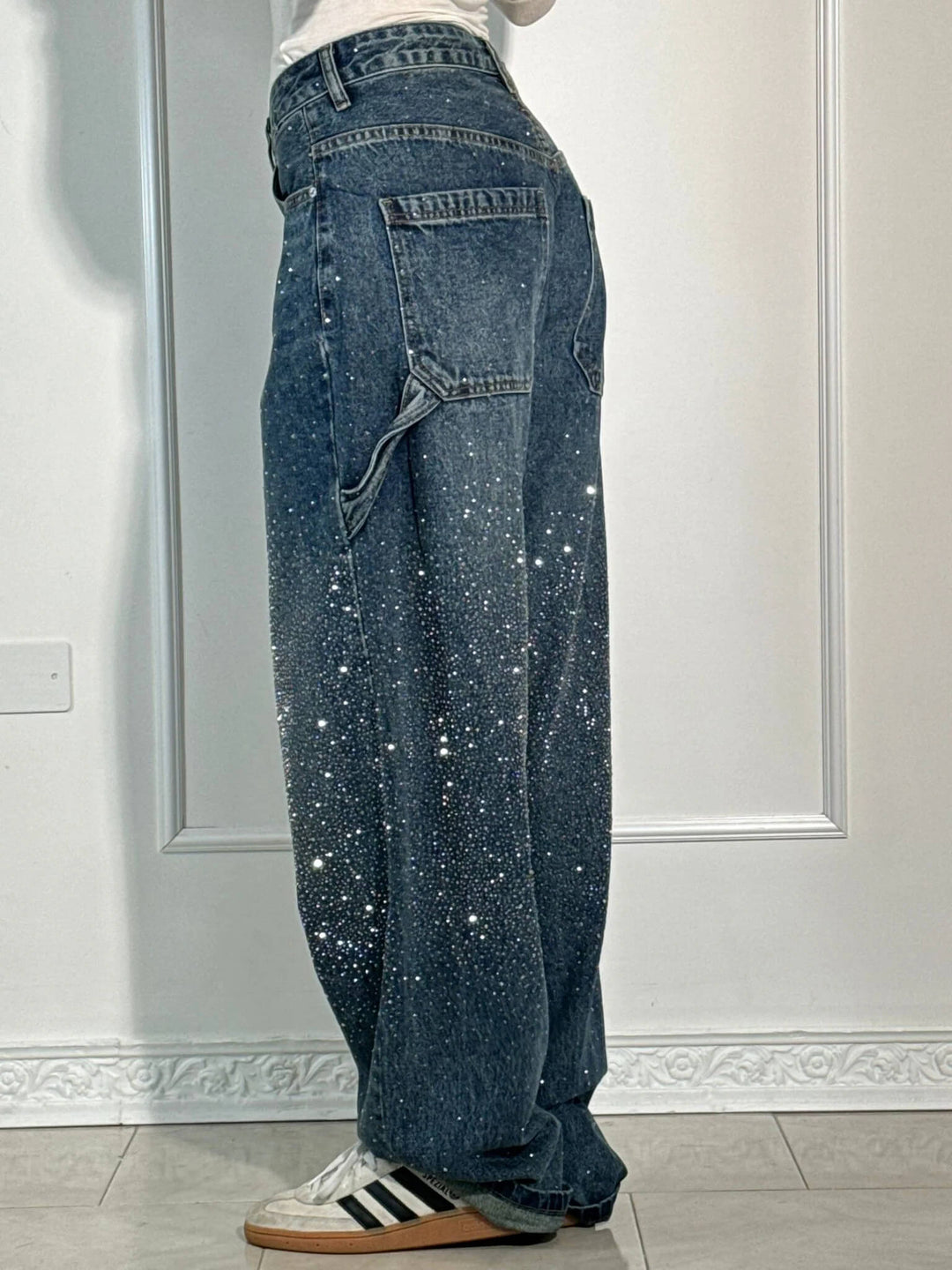 | Sparkling Rhinestone Wide Leg Jeans