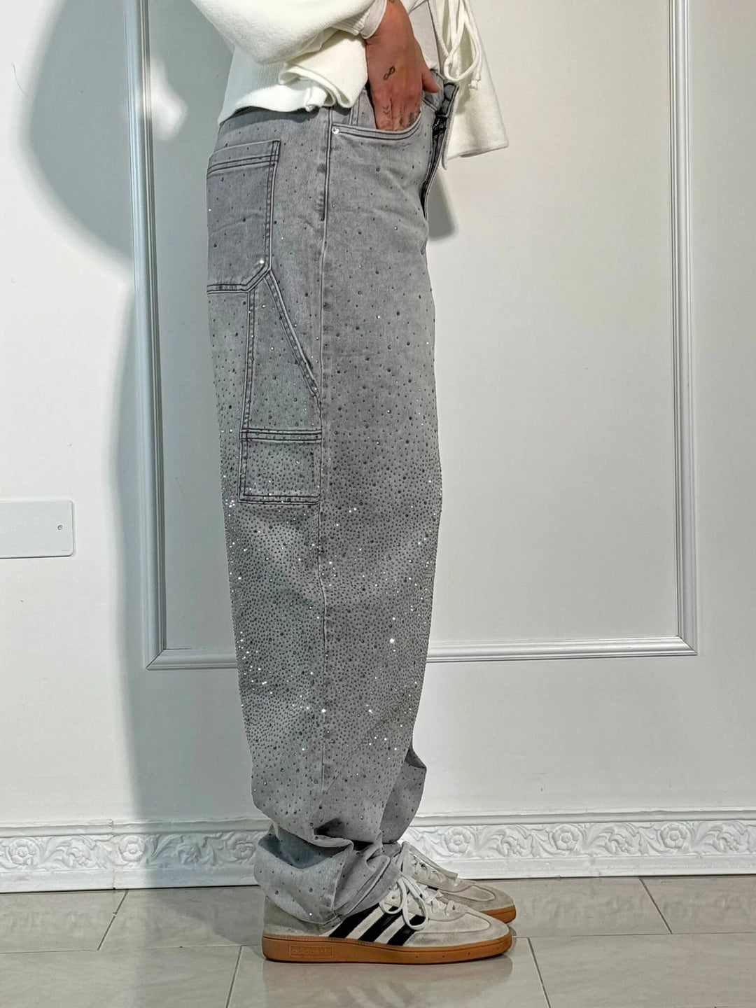 | Sparkling Rhinestone Wide Leg Jeans