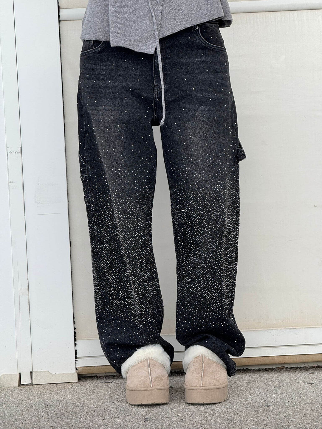| Sparkling Rhinestone Wide Leg Jeans