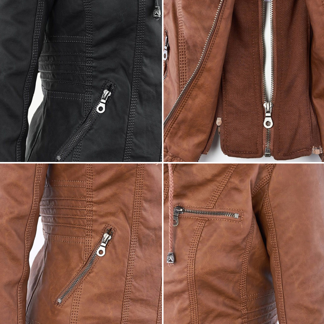 | Padded Faux Leather Jacket for Women