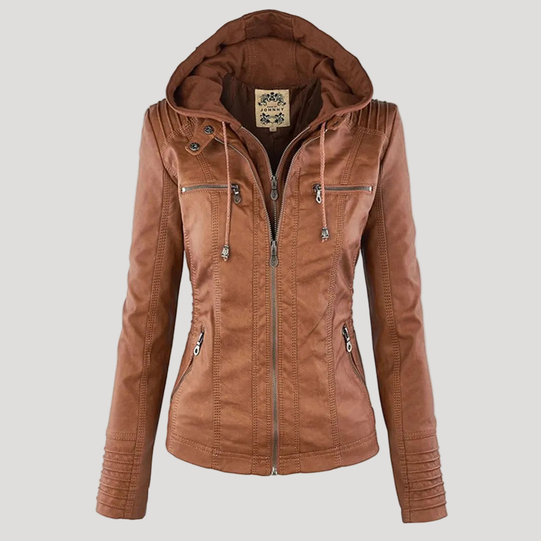 | Padded Faux Leather Jacket for Women