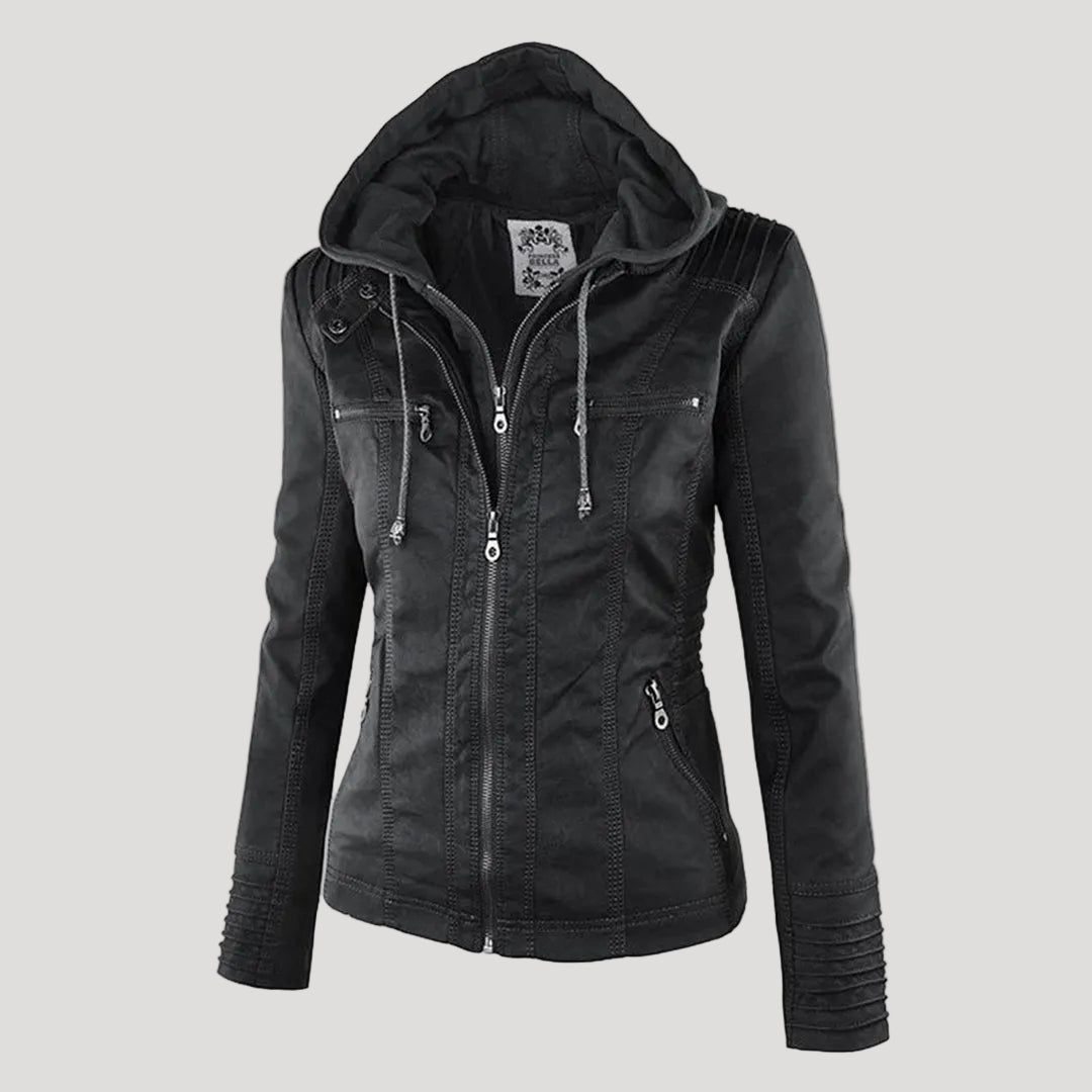 | Padded Faux Leather Jacket for Women
