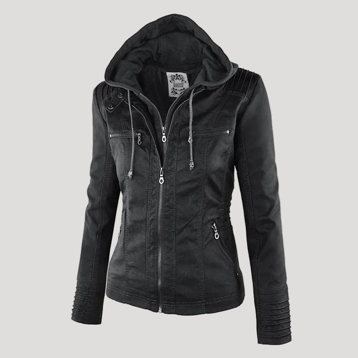 | Padded Faux Leather Jacket for Women