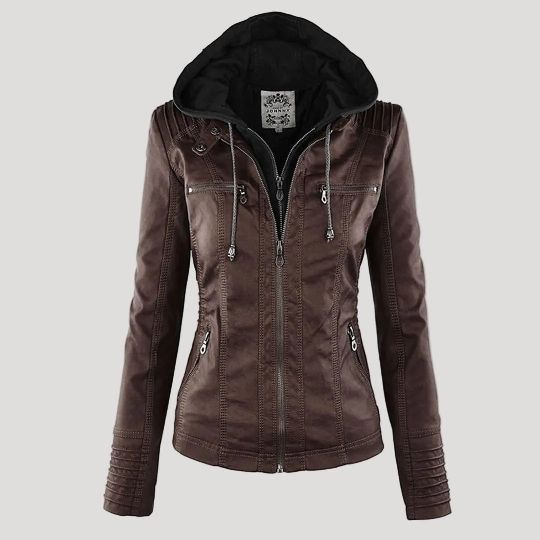 | Padded Faux Leather Jacket for Women