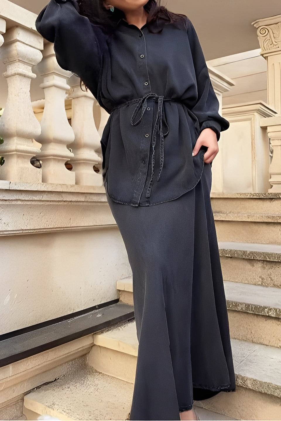 Chloe | Long-Sleeved Shirt and Skirt Set with Tie-Drawstring and Coordinated Design
