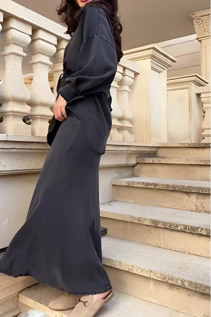 Chloe | Long-Sleeved Shirt and Skirt Set with Tie-Drawstring and Coordinated Design