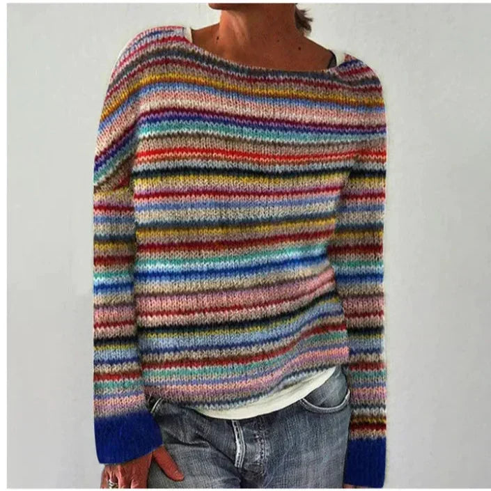 Ladies Casual Acrylic Sweater with Boat Neck and Nordic Yoke