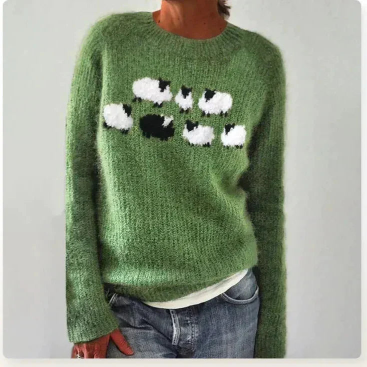 Ladies Casual Acrylic Sweater with Boat Neck and Nordic Yoke