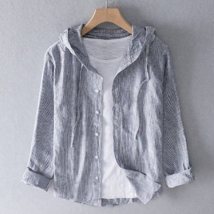 Women's Casual Linen Shirt with Hood and Button Front