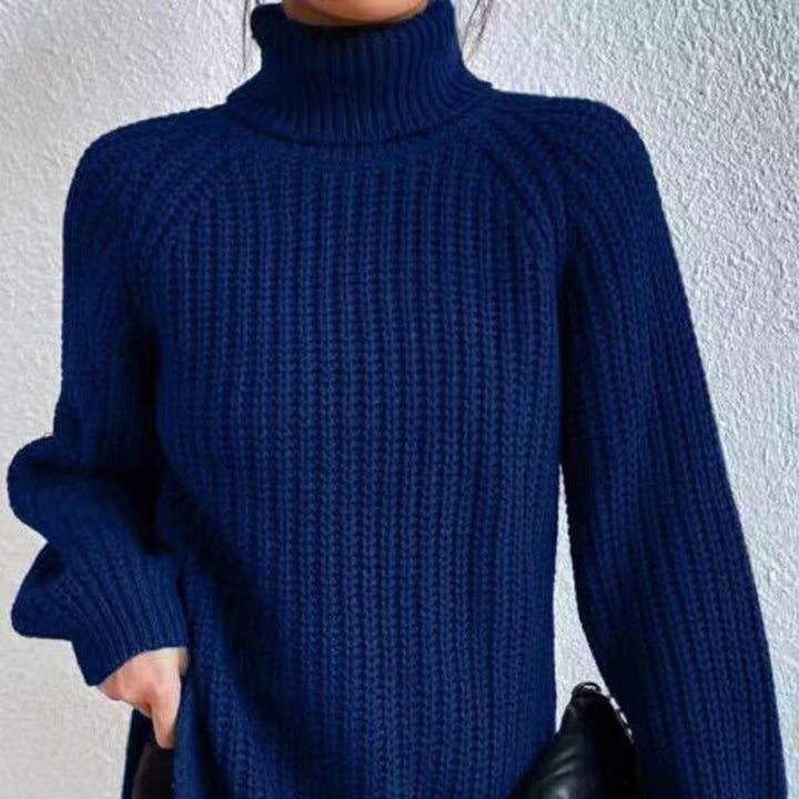 Women's Casual Ribbed Turtleneck Sweater with Raglan Sleeves