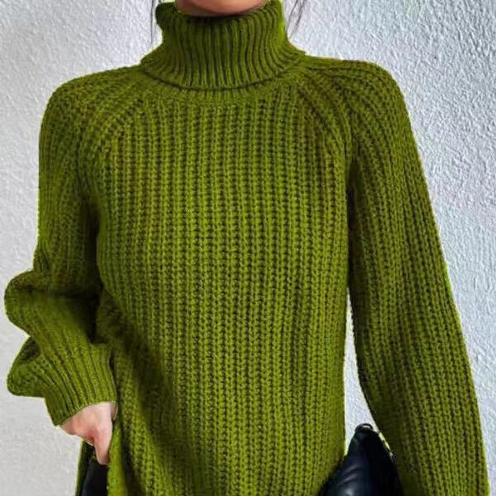Women's Casual Ribbed Turtleneck Sweater with Raglan Sleeves