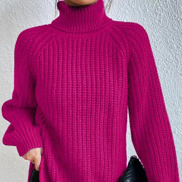 Women's Casual Ribbed Turtleneck Sweater with Raglan Sleeves