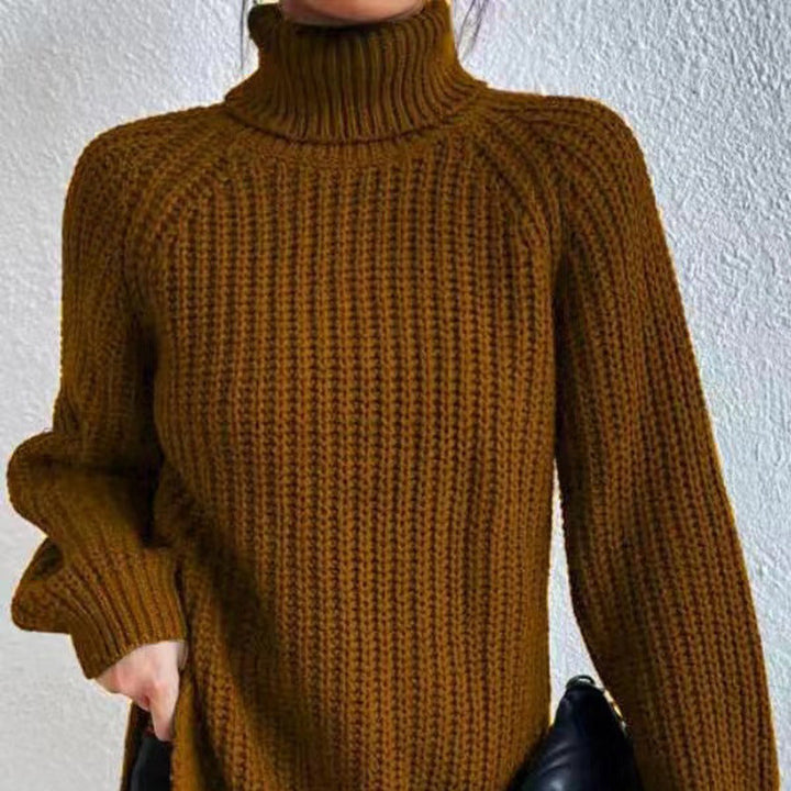 Women's Casual Ribbed Turtleneck Sweater with Raglan Sleeves