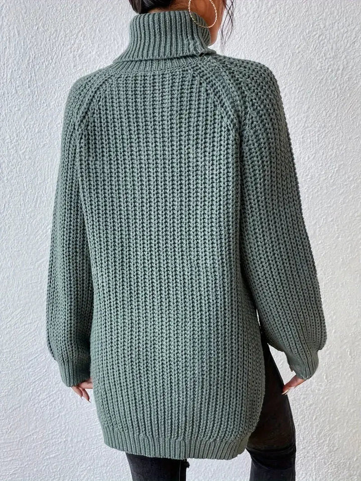 Women's Casual Ribbed Turtleneck Sweater with Raglan Sleeves