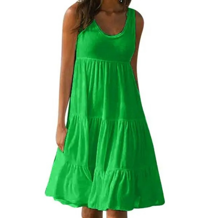Effortless Boho Sleeveless Tiered Lightweight Linen-Blend Cascading Ruffles Midi Dress