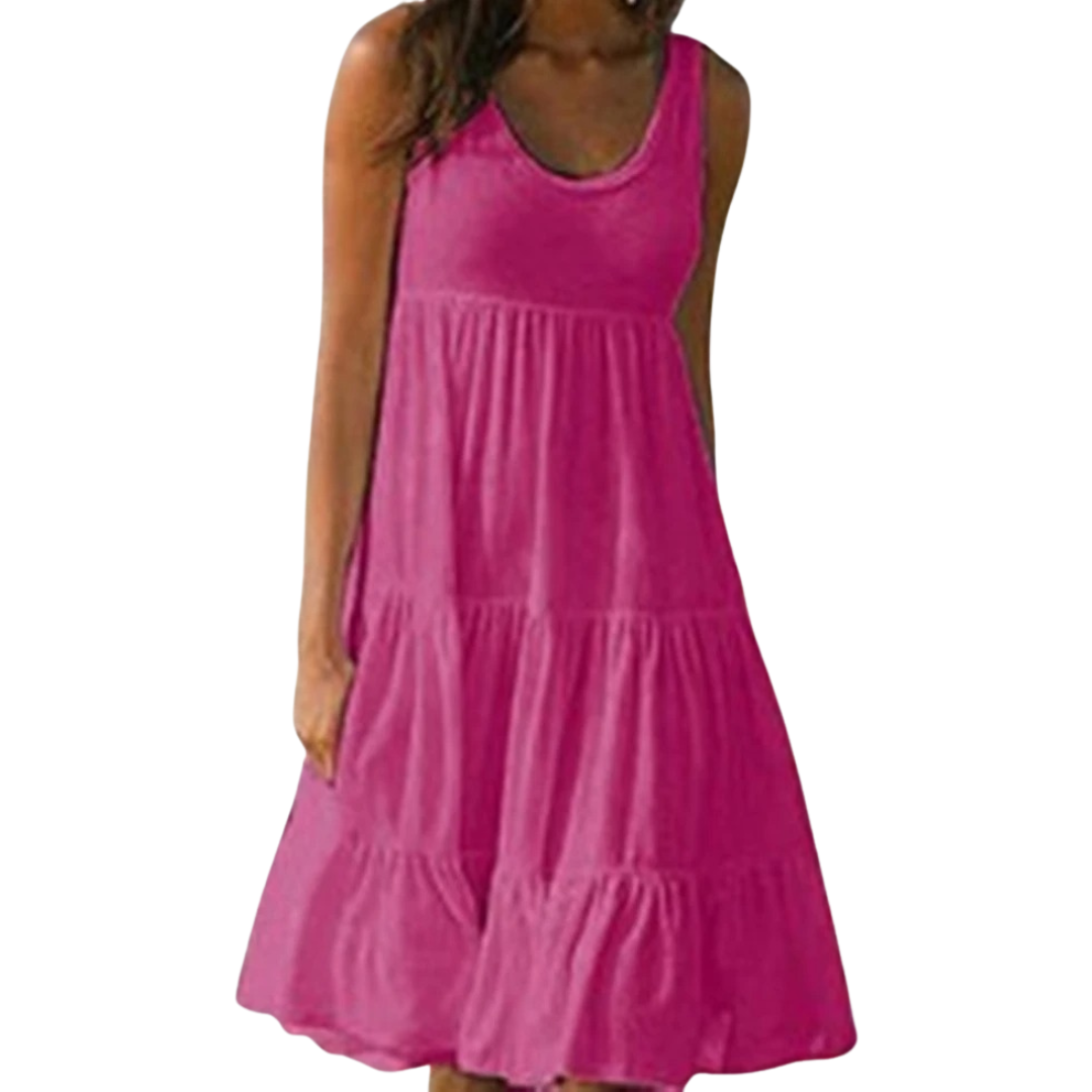 Effortless Boho Sleeveless Tiered Lightweight Linen-Blend Cascading Ruffles Midi Dress