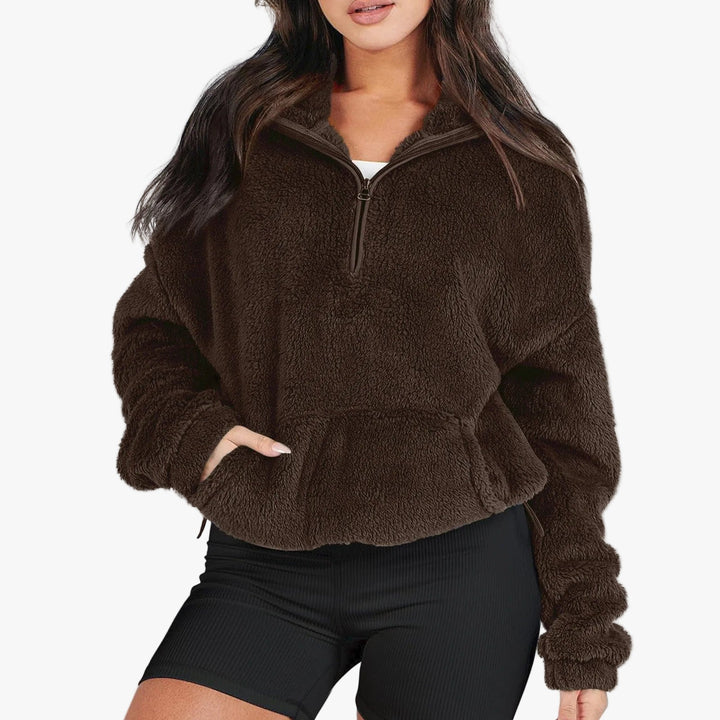 Women’s Fleece Pullover Sweater with Half Zip and Kangaroo Pocket
