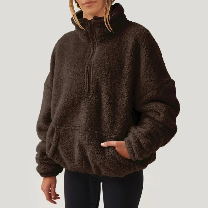Women’s Fleece Pullover Sweater with Half Zip and Kangaroo Pocket