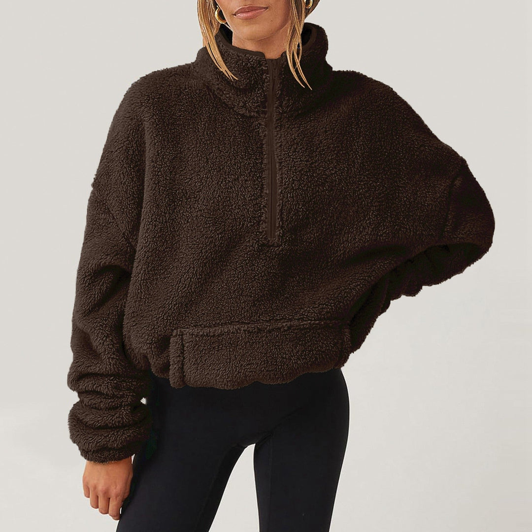 Women’s Fleece Pullover Sweater with Half Zip and Kangaroo Pocket