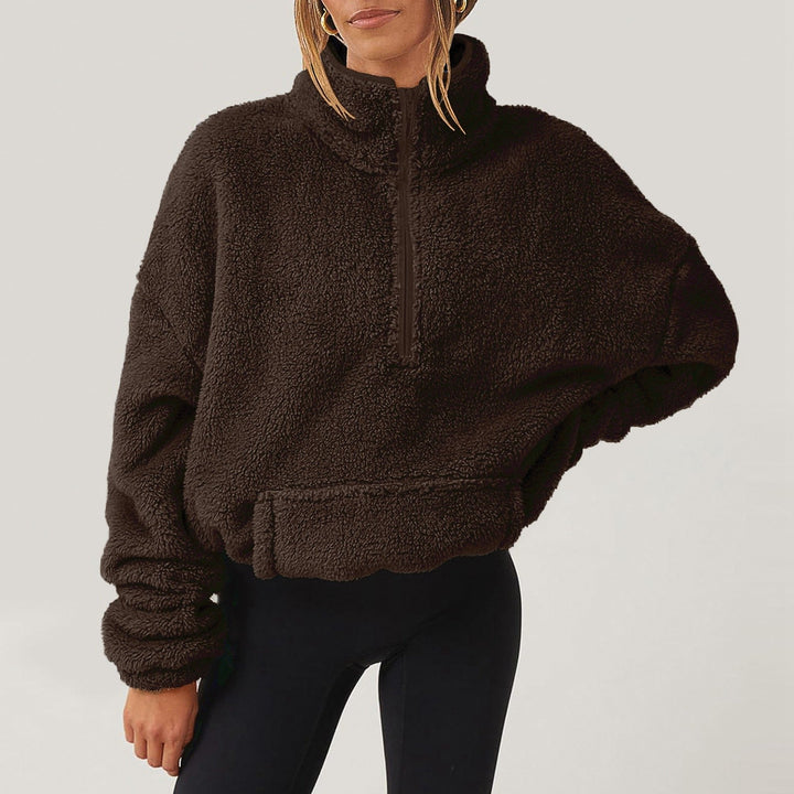 Women’s Fleece Pullover Sweater with Half Zip and Kangaroo Pocket