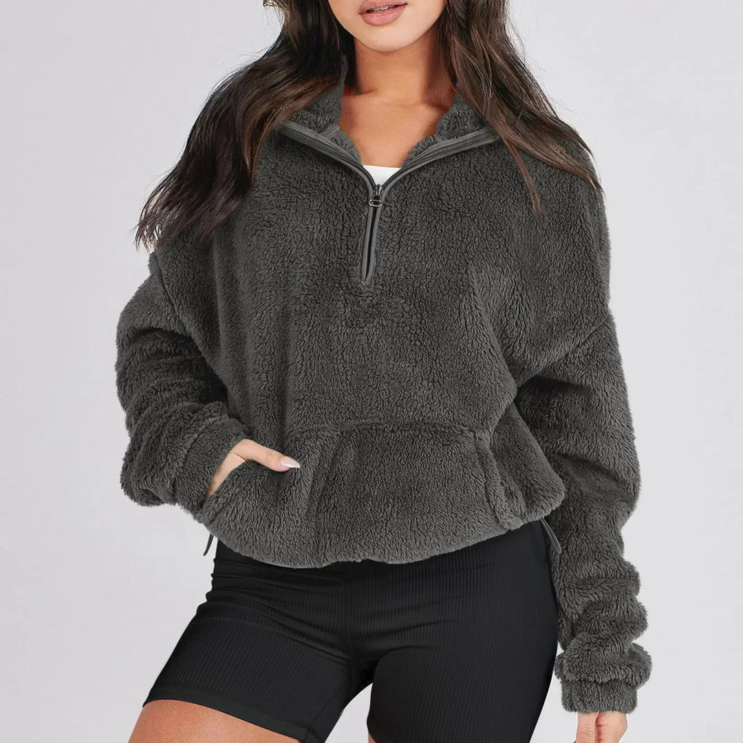 Women’s Fleece Pullover Sweater with Half Zip and Kangaroo Pocket