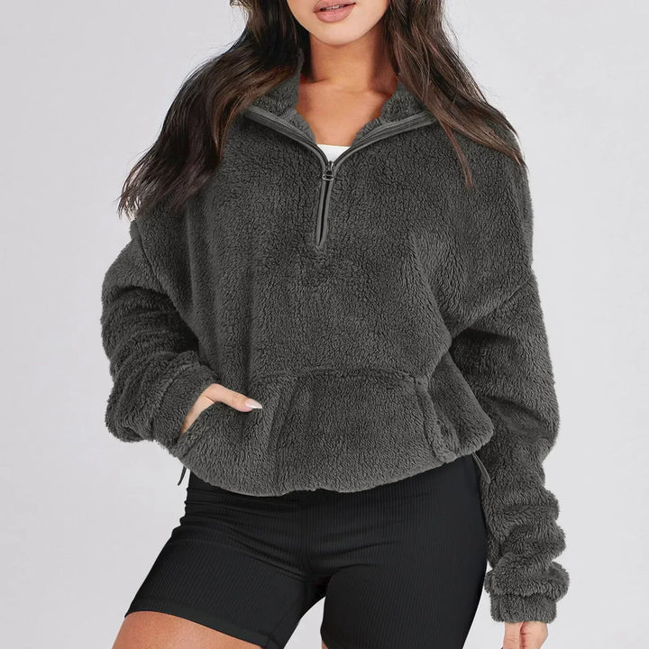 Women’s Fleece Pullover Sweater with Half Zip and Kangaroo Pocket