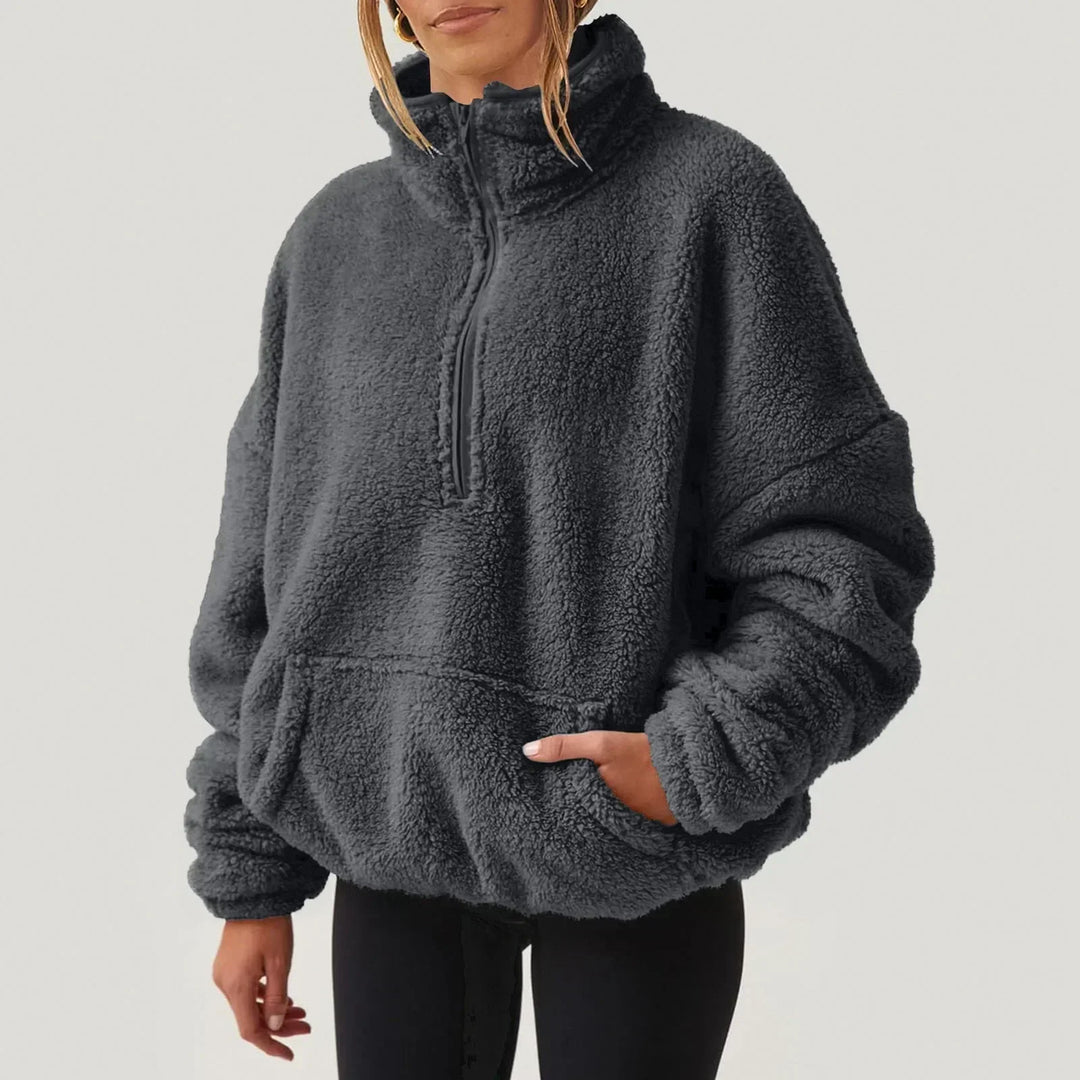 Women’s Fleece Pullover Sweater with Half Zip and Kangaroo Pocket