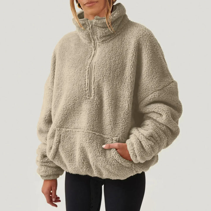 Women’s Fleece Pullover Sweater with Half Zip and Kangaroo Pocket