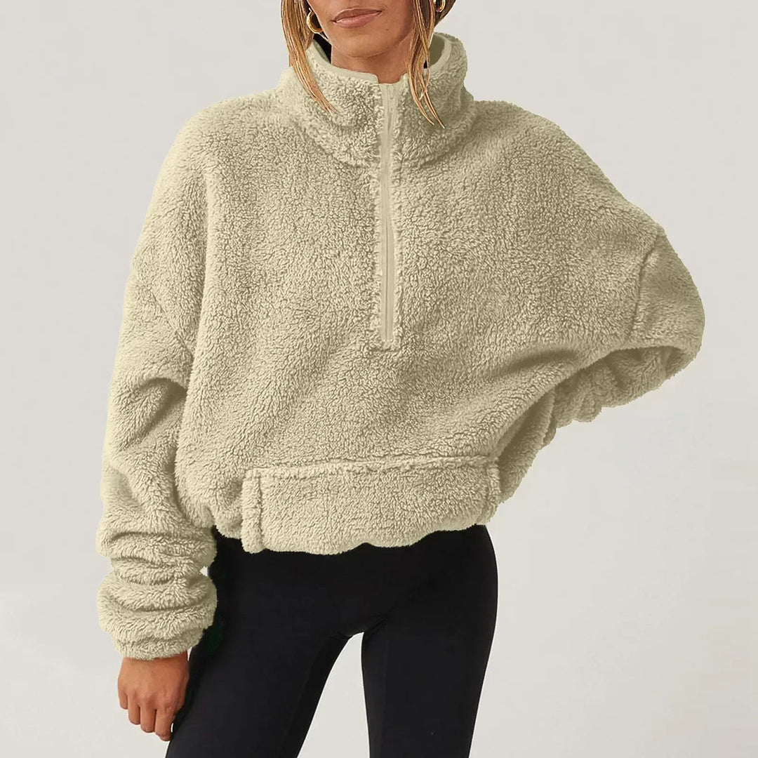 Women’s Fleece Pullover Sweater with Half Zip and Kangaroo Pocket
