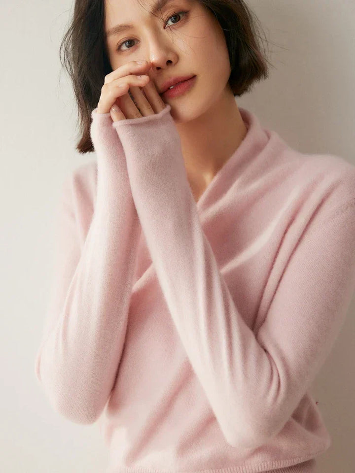 Women's Fuzzy Knit Sweater with Wrap Front and V-Neck