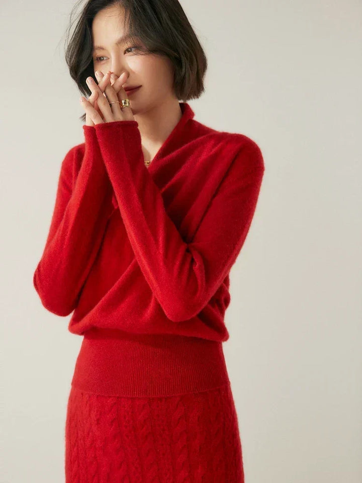 Women's Fuzzy Knit Sweater with Wrap Front and V-Neck