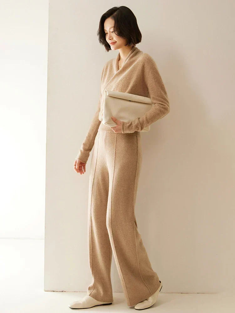 Women's Fuzzy Knit Sweater with Wrap Front and V-Neck