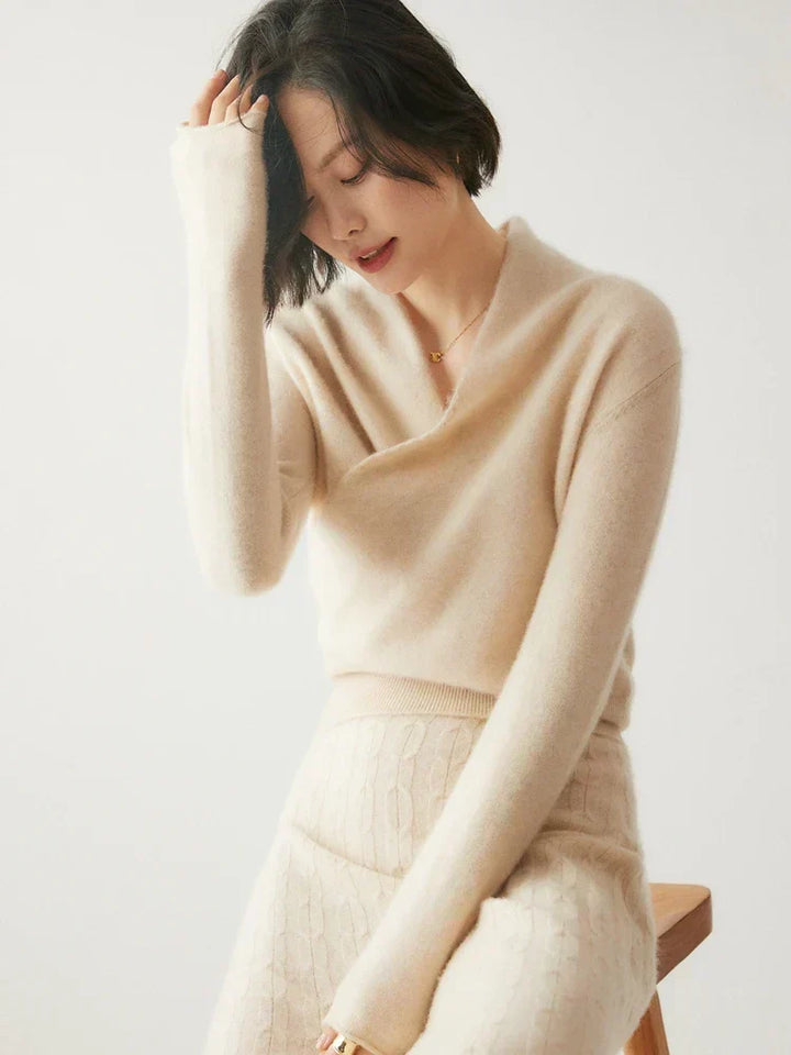 Women's Fuzzy Knit Sweater with Wrap Front and V-Neck