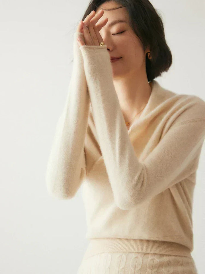 Women's Fuzzy Knit Sweater with Wrap Front and V-Neck