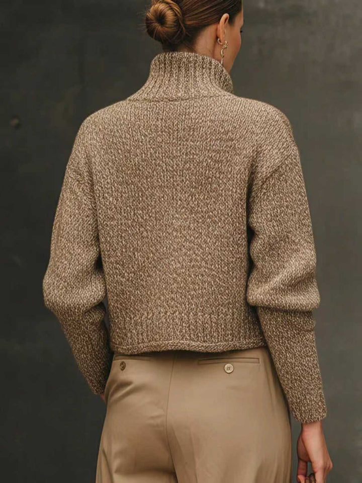 Women's Knitted Blend Sweater Jacket with Stand Collar and Front Buttons