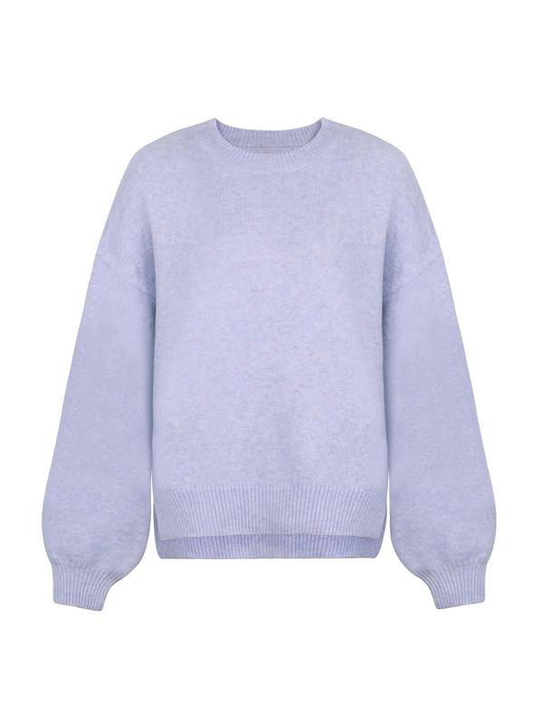 Women's Knit Crewneck Sweater with Dropped Shoulders and Side Slits