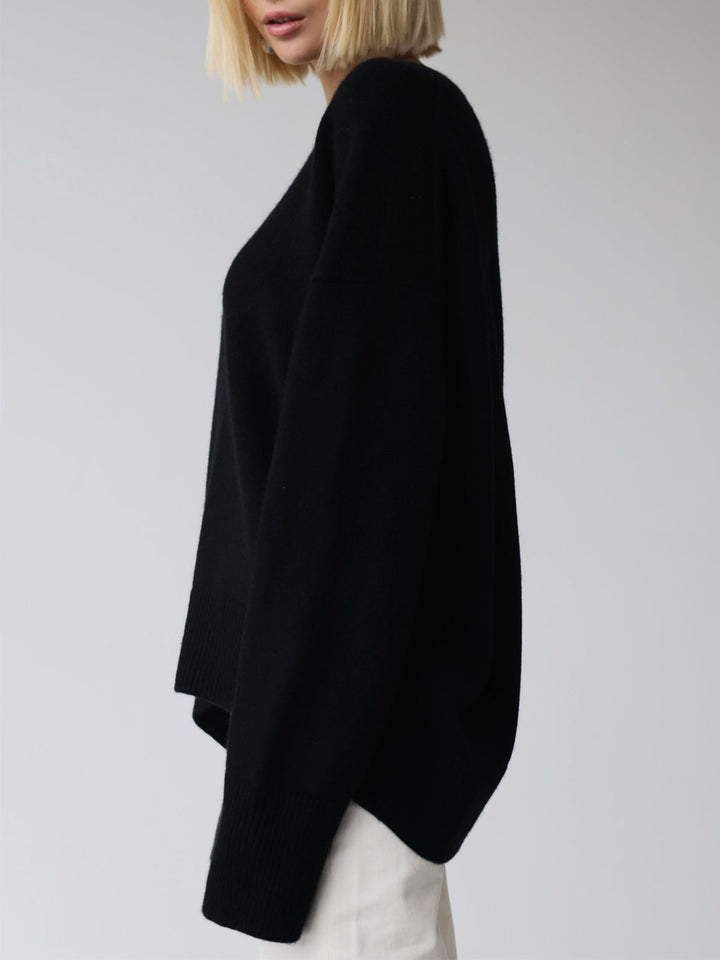 Women's Knitted Pullover Sweater with Round Neck and Rib Trim