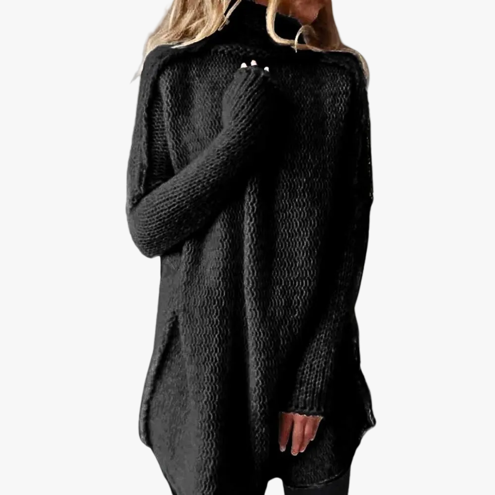 Women's Knitted Pullover Sweater with Turtleneck and Long Sleeves
