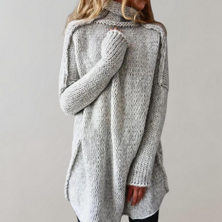 Women's Knitted Pullover Sweater with Turtleneck and Long Sleeves