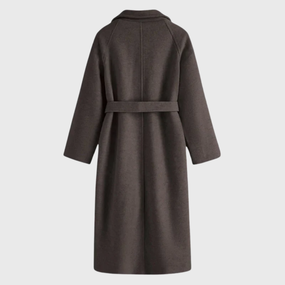 Ladies Long Blend Coat with Notched Lapels and Self-Tie Belt