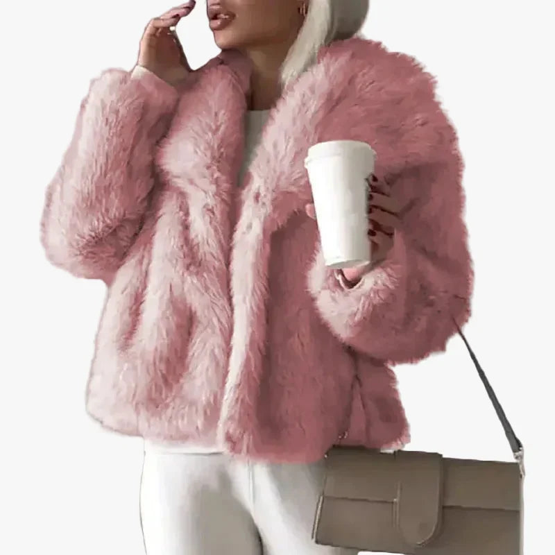 Ladies' Pile Faux Fur Coat with Shawl Collar and Open Front