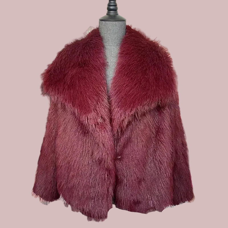 Ladies' Pile Faux Fur Coat with Shawl Collar and Open Front