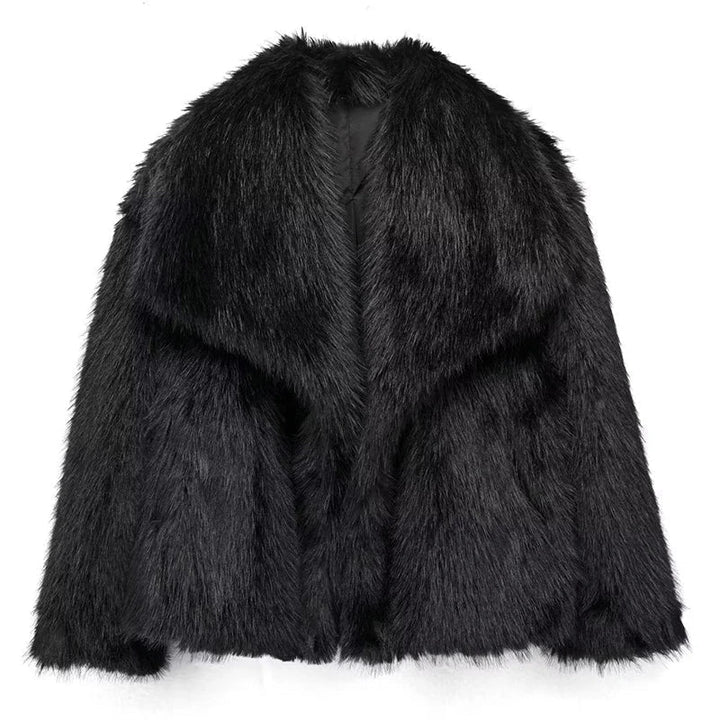 Ladies' Pile Faux Fur Coat with Shawl Collar and Open Front