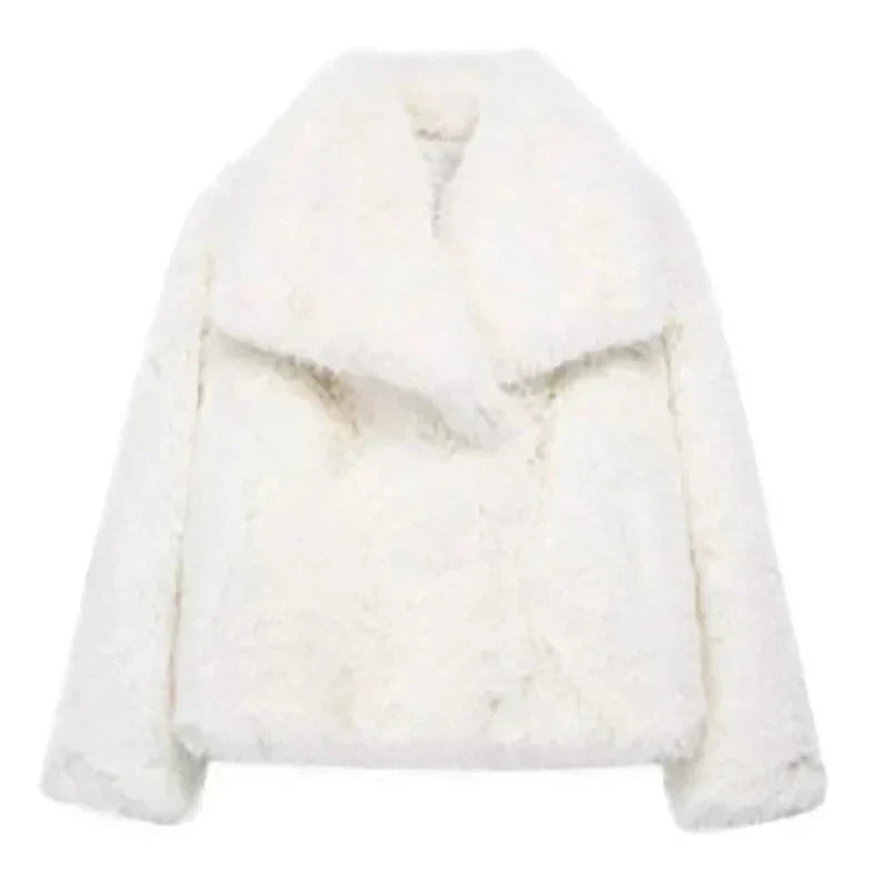 Ladies' Pile Faux Fur Coat with Shawl Collar and Open Front