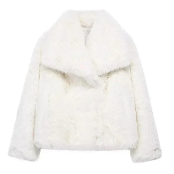 Ladies' Pile Faux Fur Coat with Shawl Collar and Open Front