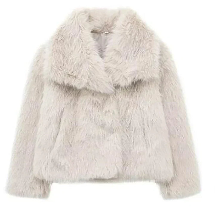 Ladies' Pile Faux Fur Coat with Shawl Collar and Open Front