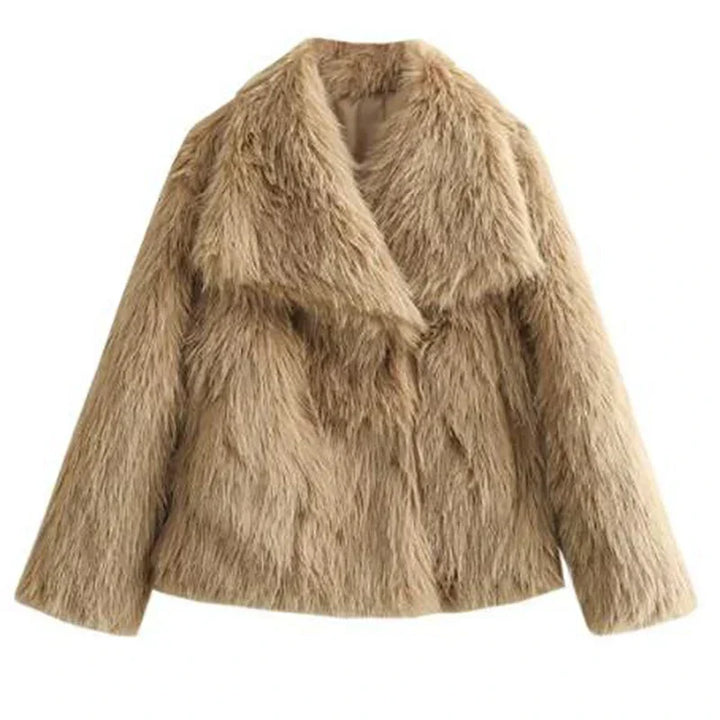 Ladies' Pile Faux Fur Coat with Shawl Collar and Open Front