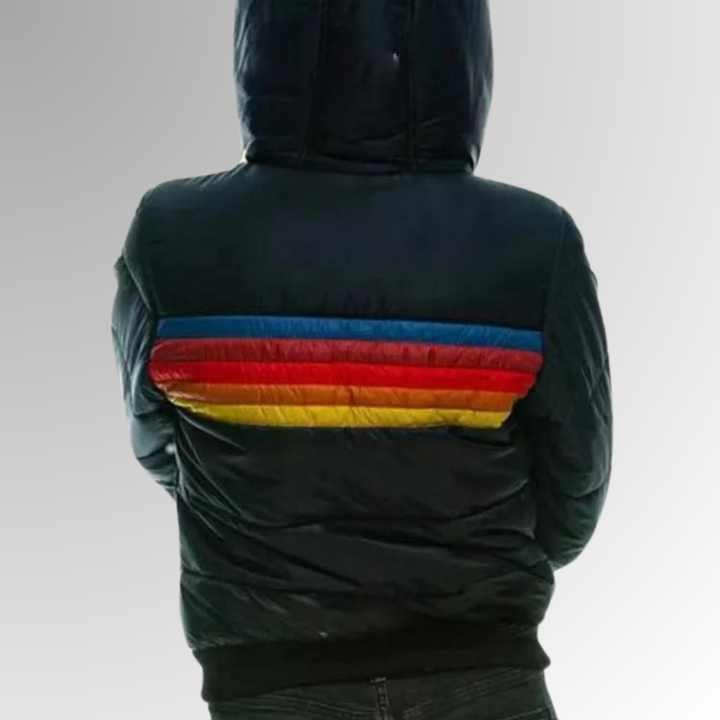 Women's Quilted Puffer Jacket with Hood and Stripes
