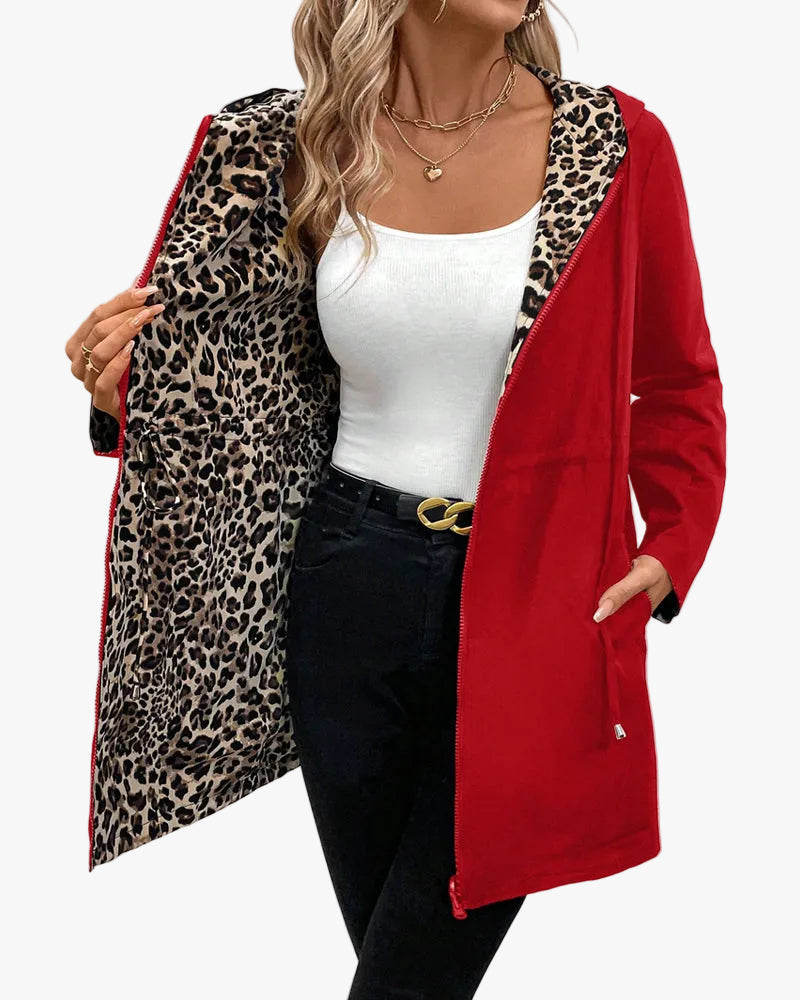 Ladies Reversible Polyester Jacket with Hood and Zipper Pockets